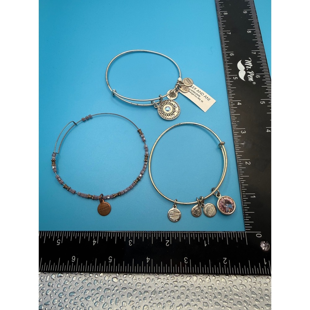 Alex and Ani Bangle Bracelet Set Midnight Sun Pink Crystal Purple Beaded 3pc - Picture 2 of 6